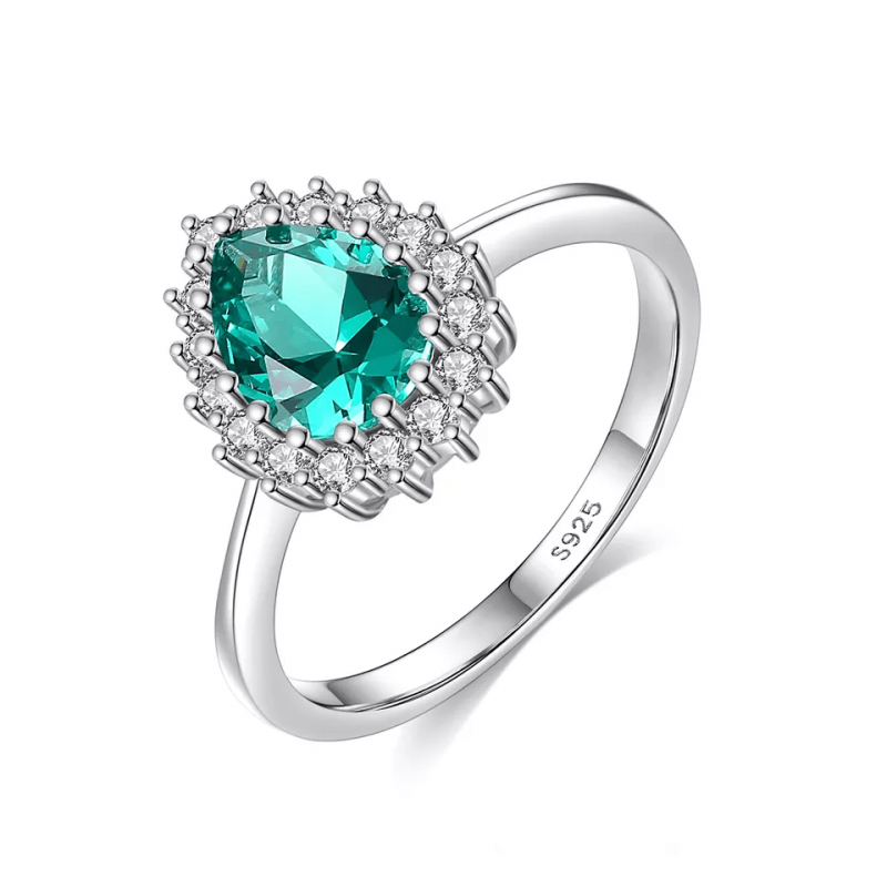 сребърен пръстен със зелен скъпоценен камък