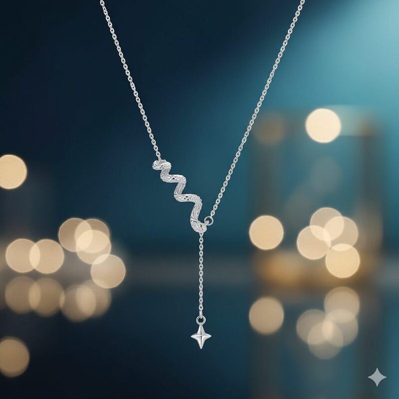 Сребърно колие Silver Sense с извита форма, снимка на шарен фон