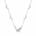 Сребърно колие Silver Sense с централна висулка пеперуда, украсена с циркони, и малки декоративни елементи по веригата – елегантно и ефирно бижу с женствен дизайн.
