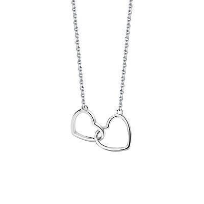 Сребърно колие Silver Sense с две преплетени сърца на фина верижка – изчистен и модерен дизайн, символизиращ любов и единство между двама души.