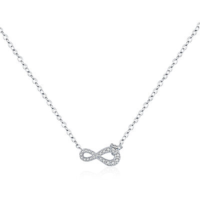Сребърно колие Silver Sense с висулка във формата на безкрайност, инкрустирана с циркони – символ на любов, връзка и хармония