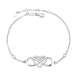 Сребърна гривна - Безкрайна обич - Сребърна гривна Silver Sense - Безкрайна обич със сърце и знак за безкрайност, на бял фон Сребърна гривна Silver Sense - Безкрайна обич със сърце и знак за безкрайност, на бял фон