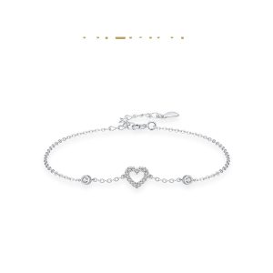 Сребърна гривна - Тупкане - Сребърна гривна Silver Sense - Тупкане с ажурно сърце и циркони, на бял фон Сребърна гривна Silver Sense - Тупкане с ажурно сърце и циркони, на бял фон