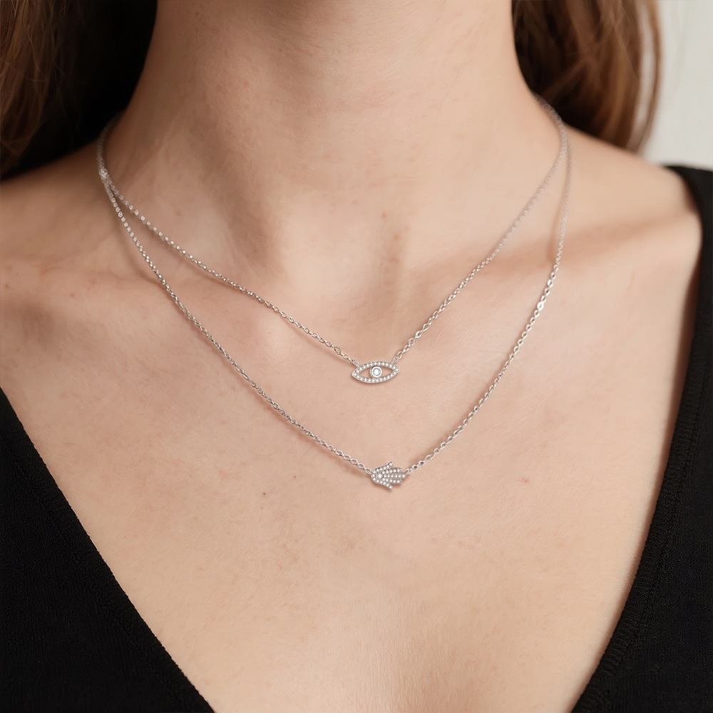 Сребърно колие - Амулет - Сребърно колие Silver Sense - Амулет на врат, двуредна верижка Сребърно колие Silver Sense - Амулет на врат, двуредна верижка
