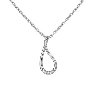 Сребърно колие - Капка роса - Сребърно колие Silver Sense - Капка роса с извита висулка и циркони, на бял фон Сребърно колие Silver Sense - Капка роса с извита висулка и циркони, на бял фон