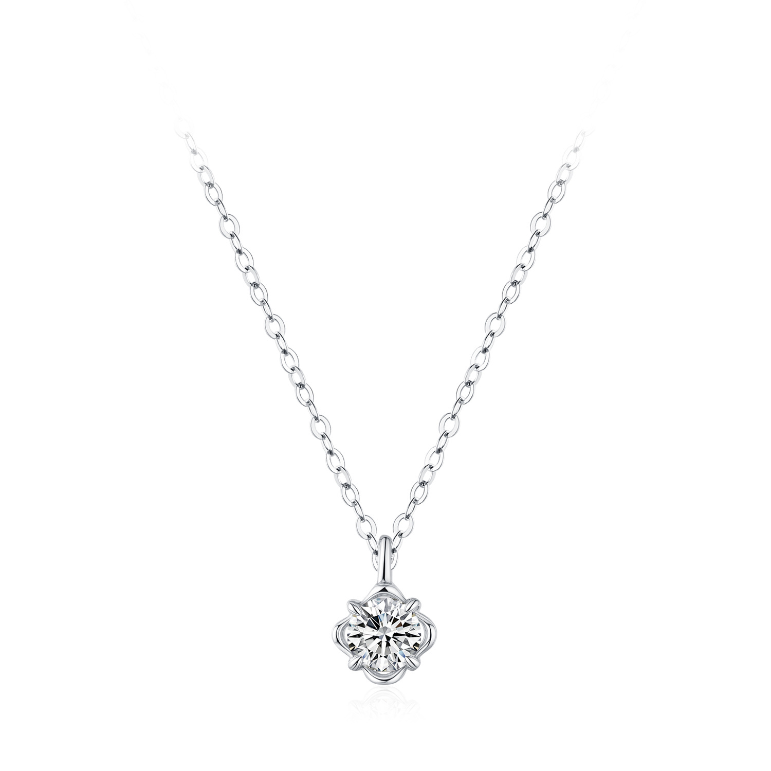 Сребърно колие - Кокиче - Сребърно колие Silver Sense - Кокиче с висулка цвете от циркони, на бял фон Сребърно колие Silver Sense - Кокиче с висулка цвете от циркони, на бял фон