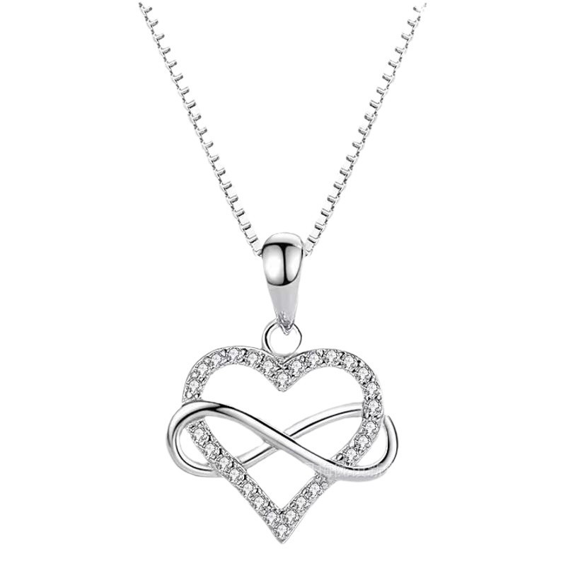 Сребърно колие - Обет - Сребърно колие Silver Sense - Обет със сърце и знак за безкрайност, на бял фон Сребърно колие Silver Sense - Обет със сърце и знак за безкрайност, на бял фон