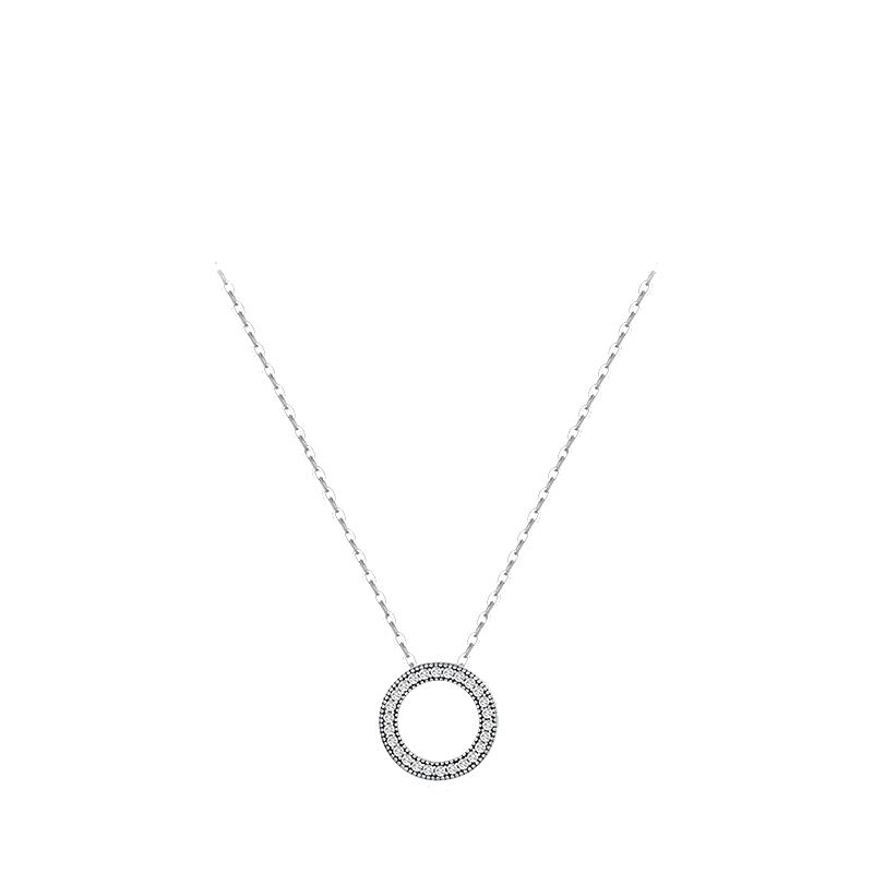 Сребърно колие - Пълнолуние - Сребърно колие Silver Sense - Пълнолуние с кръгла висулка от циркони, на бял фон Сребърно колие Silver Sense - Пълнолуние с кръгла висулка от циркони, на бял фон